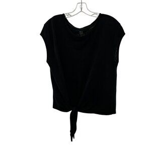 Margaret O'Leary Women's Tie Hem Top Short Sleeve Black Size Medium Linen